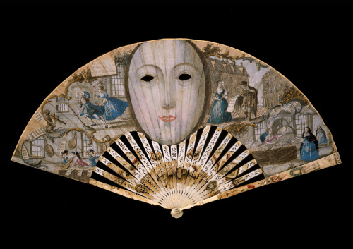 Mask fan 1740 - 1749 - maker unknown, England, made for the Spanish marketPaper leaf patched with sk