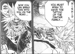 larry8d:  WHHHAAAAAT!!!???? What The HELL Takahashi?!I just read something about this scene and couldn’t believe it, that I had really missed this! I looked it up in the manga and…. Where did Yami Marik here got the sheet with the tatoo?Think. Where.