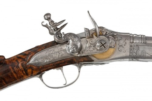 Italain Lorenzoni flintlock repeating rifle owned by Ferdando III De’Medici, circa 1700.from Peter F