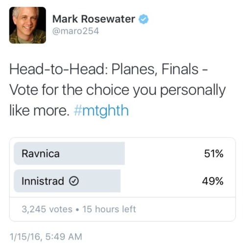 A quick heads up that the final Planes &ldquo;Head to Head&rdquo; poll that @markrosewater is doing 