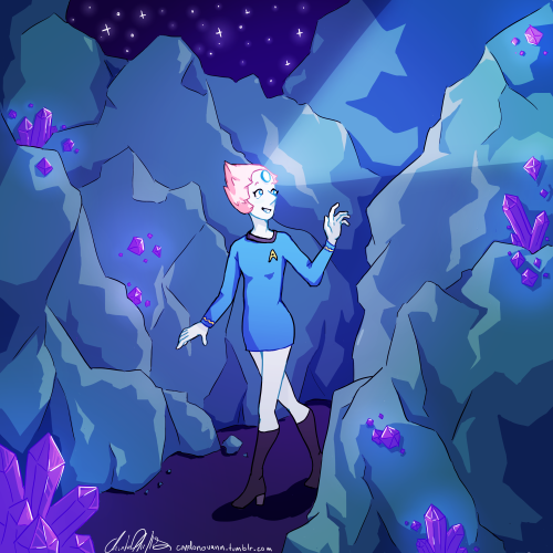 cmdonovann:  Someone suggested I draw Pearl in a Star Trek uniform, and I liked the idea so much I did a whole big piece of it. And there’s a speedpaint! Watch it here: (x) 