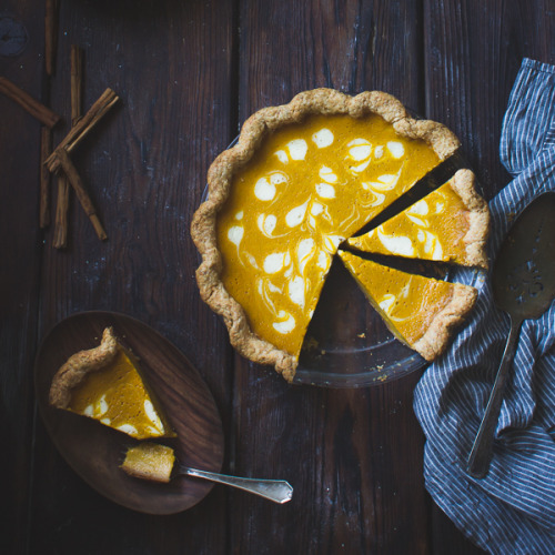 sweetoothgirl:  Pumpkin Buttermilk Pie with a Crème Fraîche Swirl {Gluten-Free}   