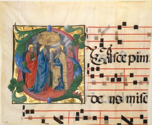 Manuscript Illumination with the Presentation in the Templ in an Initial S, from a Gradual by Cosmè 