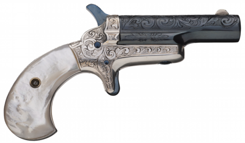 Custom engraved Colt Third Model derringer with pearl grips, late 19th century.