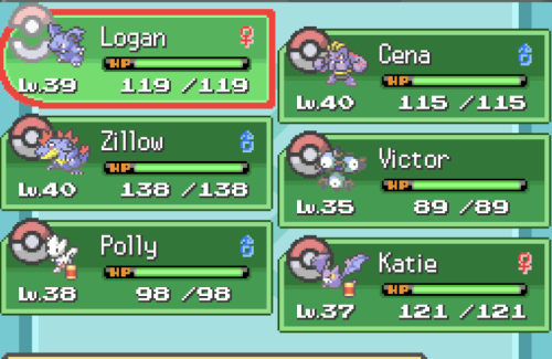 goodluckdetective:Nuzlocke update: 6 gym badges down, 2 to go.Info:-Bella died alas to a Tarrus. It 