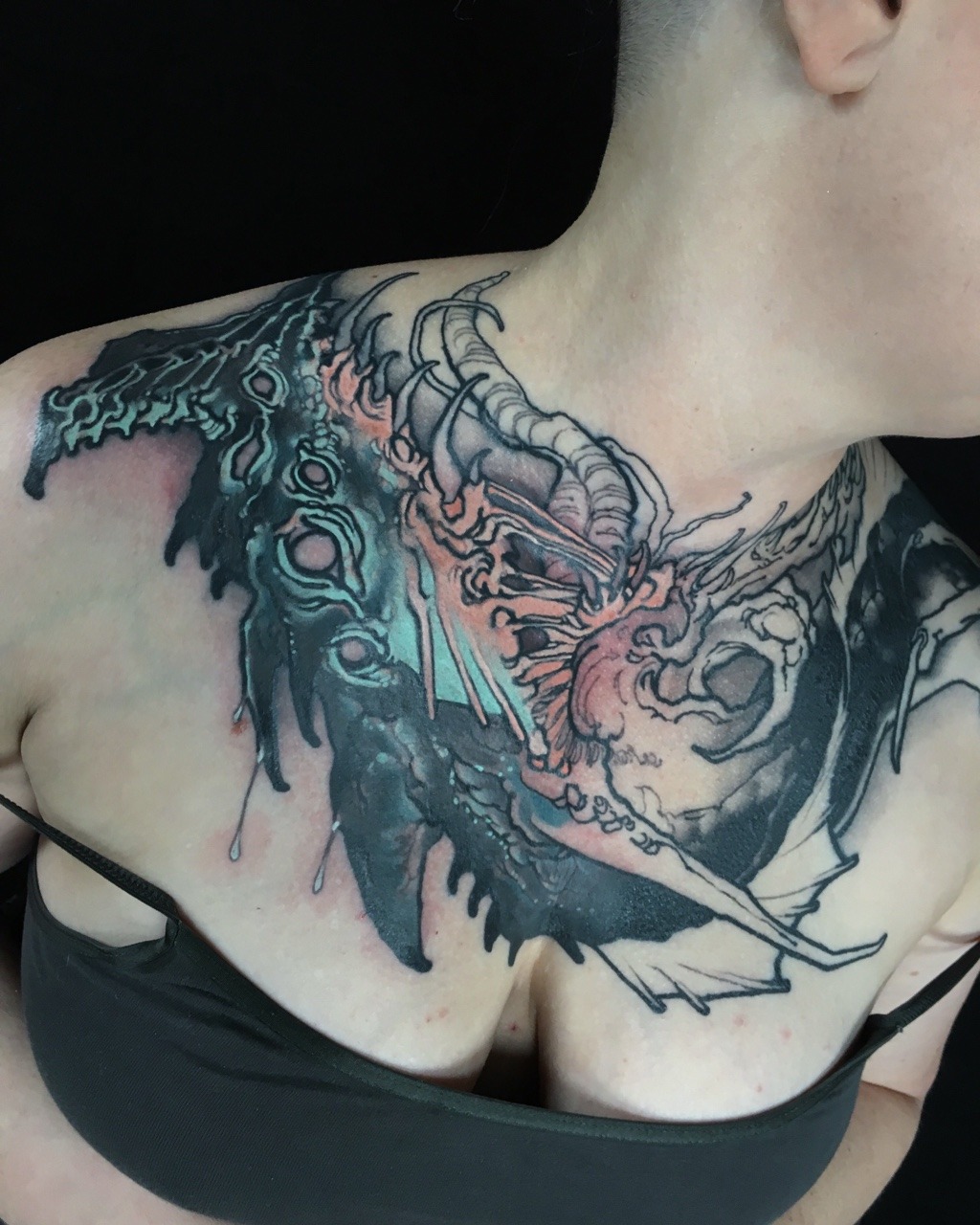 electrictattoos: sufferme:  continuing progress on Kas’ chest piece - which will