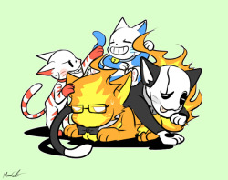 mooncatyao:   [Cats] Skeleton cats  &amp; Fiery longhairdesign belong to @potion-of-absurdityI really love this idea~ XDDDD