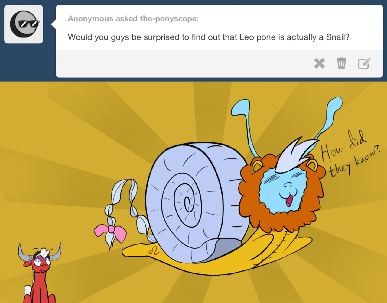 the-ponyscope:  Leo is best snail. SHYAMALAN TWIST!!! (Bet nobody saw this coming.)