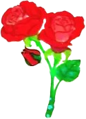 sticker of two red rose blooms and a rosebud on a stem. the sticker has a foil finish that gives it a slight shine.