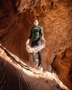 dailykeahu:  keahukahuanui: I’ve come to learn the secrets of earth bending… and done. Believe it or not this was taken with a self-timer. The light was just right in this little nook at White Pocket and as much as I hate sand, it’s still fun to