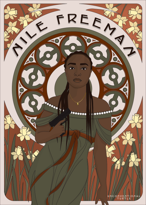 unconventional-turtle:Nile Freeman(The Old Guard Art Nouveau, 1/?)