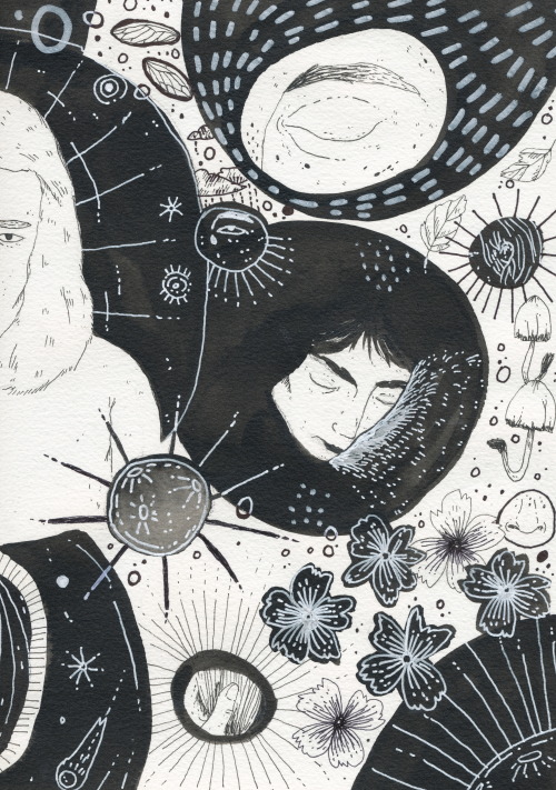 gentle-insomnia:  Forgotten memories, ink, fineliner and white pen on watercolour paper, 2013 - detail two