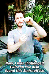 sirscottmccallmoved-blog:  Hi, I’m Chris Pratt. I’ve been challenged by Bob Iger and Vincent D’Onofrio to do the ALS Ice Bucket Challenge. Gentlemen, I accept your challenge. Uh, now, that’s twice I’ve been challenged, so I’m gonna do it slightly