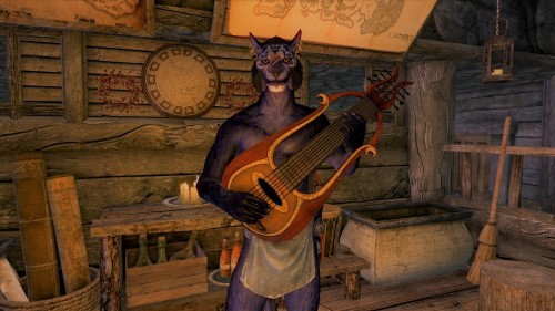 naked cat plays lute