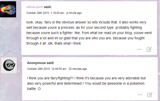 i really like both these replies too ;u; thanks you guys <3 seems like dark/fairy and fairy/fighting were the top answers !!