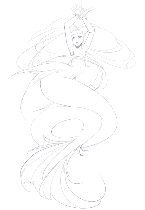 stickysheep:stickysheepart:  Super quick mermaid doodle  Man idk I want to color this