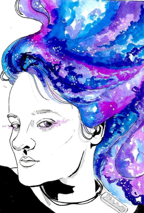 A commission with galaxy hair!Thank you so much, this was really fun to work on Commissions are open