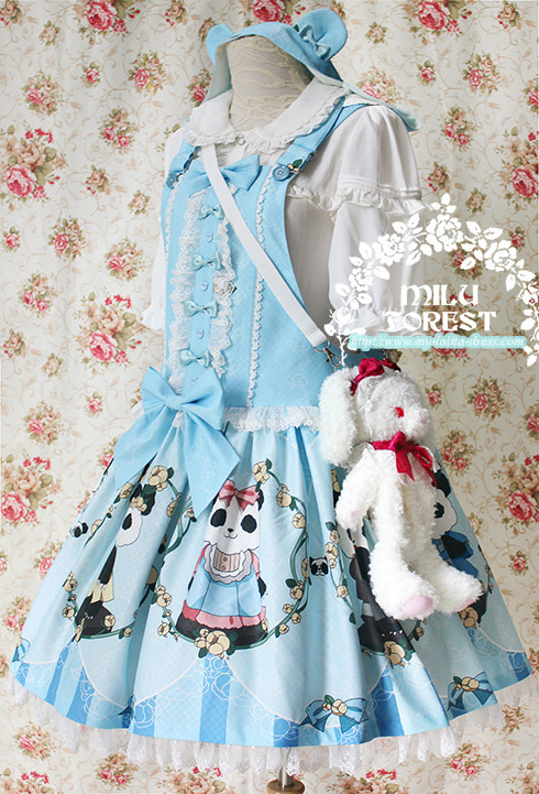 my-lolita-dress:#LolitaUpdate: How about this [-♡-Panda Printed Salopette-♡-] with [-❤-Panda Ears Ho