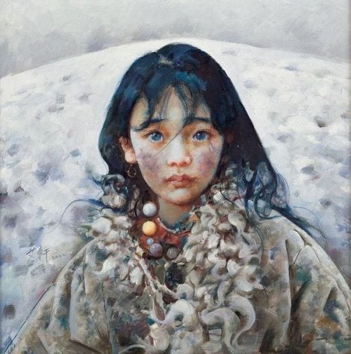 Tibet Girl painting, by Chinese painter Ai Xuan. In Ai Xuan&rsquo;s paintings, two subjects pred