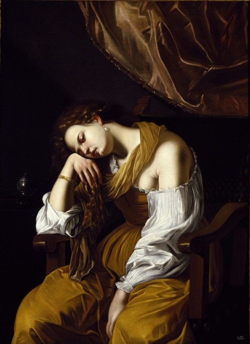 theartistsmanifesto:Artemisia Gentileschi, Mary Magdalen as Melancholy, 1621, Oil on Canvas, Museo S