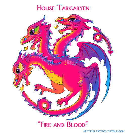 camcron:  digg:  arterialmotive:  What Would Lisa Frank Do… With A Game Of Thrones? House Targaryen’s banner done in a different style! EDIT: Stickers available at redbubble!  We’re glad this exists.  A Song of Ice and Trapper Keepers