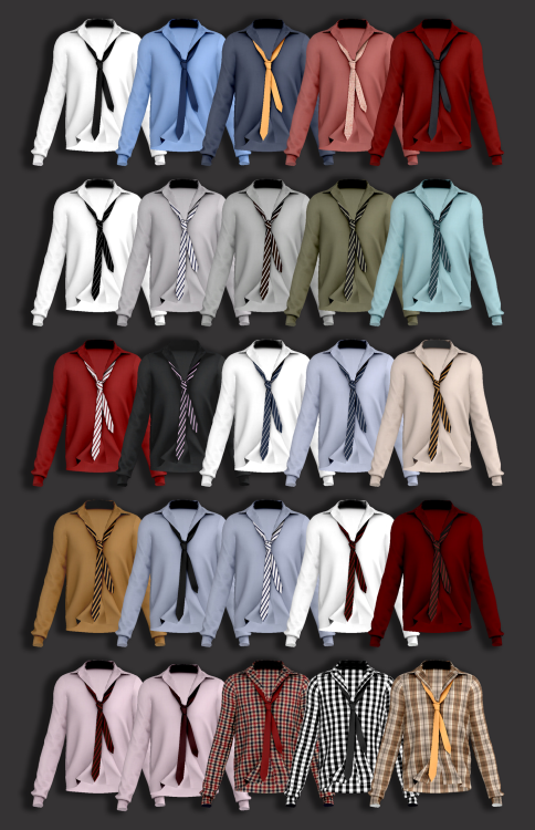 sudal-sims:[sudal] Necktie shirt M2▶ All lod▶ Specular Map▶ 25 Swatchpose - @dearkims ❤♥ Than