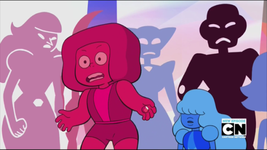 mandareeboo:   I mean. She just. Ruby jumped over Sapphire- like, way over her, we didn’t even see her leave the frame- and landed directly in front of her to take blame. I’m not exaggerating.  You can see her come down from above. The Eternal Flame