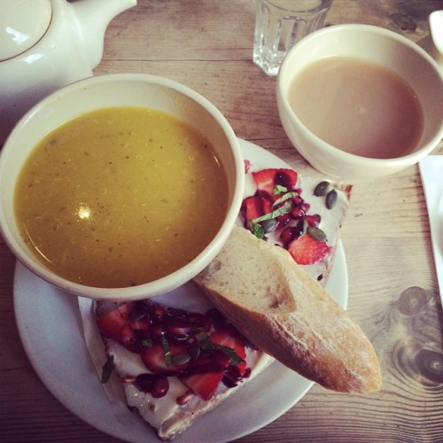 A lovely strawberry tartine. (at Le Pain Quotidien)