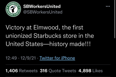 theylor:STARBUCKS WORKERS HAVE UNIONIZED!!!!!!!!!!! 