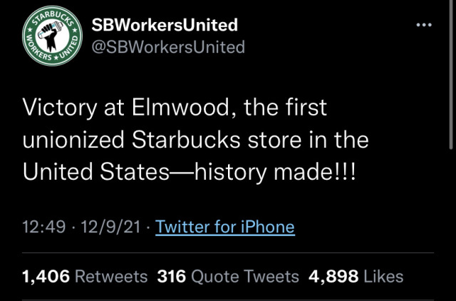 theylor:STARBUCKS WORKERS HAVE UNIONIZED!!!!!!!!!!! 