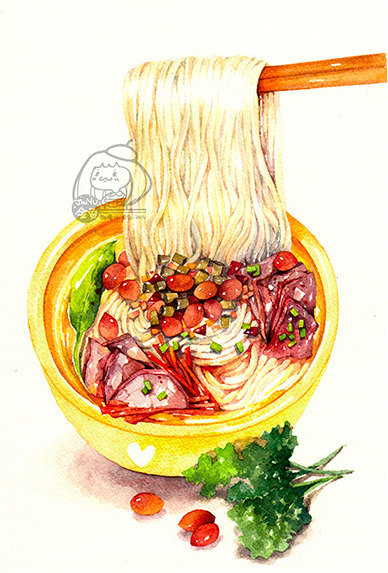 Watercolor paintings of Chinese food by Chinese artist 金鱼Jinyu