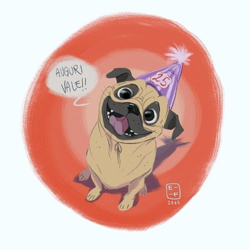 B-day pug #bday #birthdaypug #partypug #happybday #25 #friend #bdaycard #pug #pugsmile #art #digital
