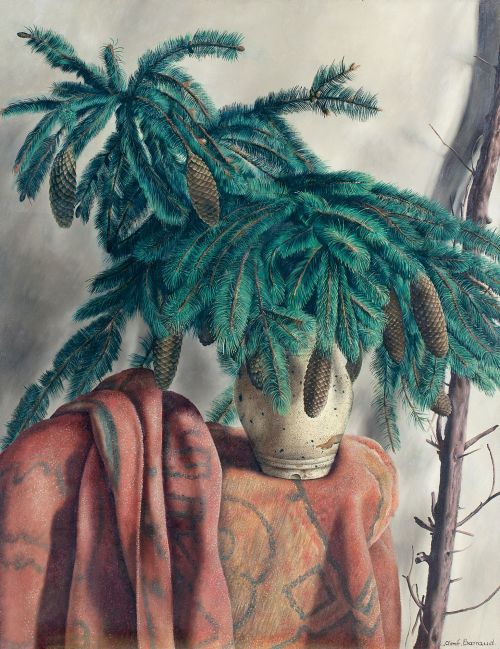 thunderstruck9:Aimé Barraud (Swiss, 1902-1954), Branche de sapin [Fir branch]. Oil on canvas, 92 x 7