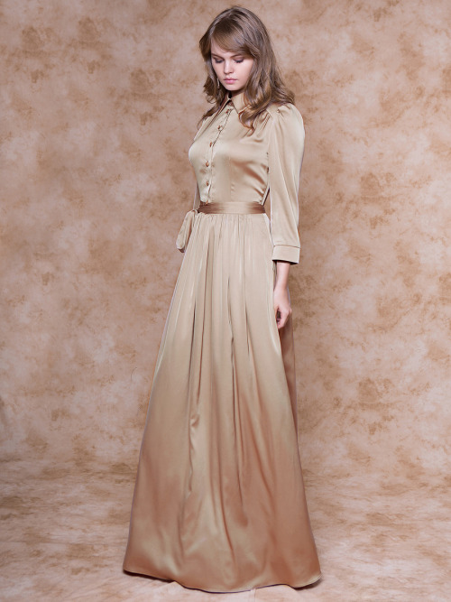 satinwifemelissa: Welcome home dear , how was your day? Shirt-waister maxi-gown - so elegant