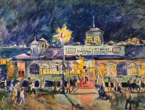 Pier at night in Sukhumi.   -  Aristarch Vasiljevitsj Lentoelov 1934Russian  1882-1943