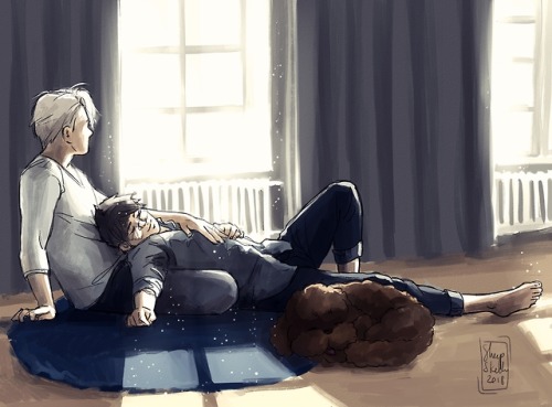 sheepskeleton-art:Lazy domestic Victuuri ♡[join me on Patreon!]