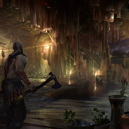 New God of War art from the 2018 release! An image showing the play space underneath Freya’s h