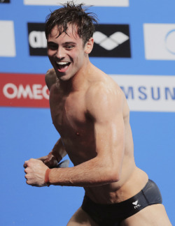 tomdaleysource: Tom Daley of Great Britain celebrates gold in the Men’s 10m Platform during day nine of the FINA World Championships at the Duna Arena on July 22, 2017 in Budapest, Hungary.