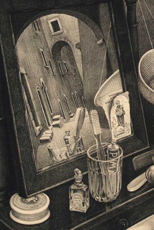 leserpente:Still Life with Mirror (Detail) - M. C. Escher, 1934.Dutch, 1898-1972Lithograph.
