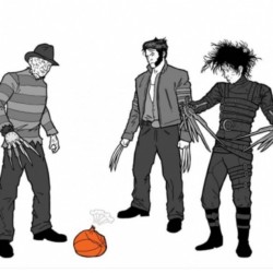 ladylykee:  Shortest basketball game ever. #edwardscissorhands #wolverine #freddy #basketball