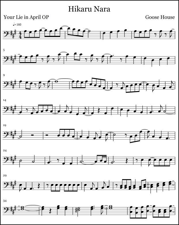 Hikaru nara sheet music - A Major