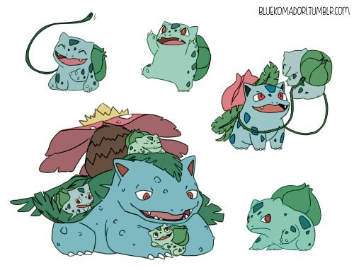 panda-s1:bluekomadori:A commission of Bulbasaur &amp; its evolutions for Carlos Araujo. Thank you!! 