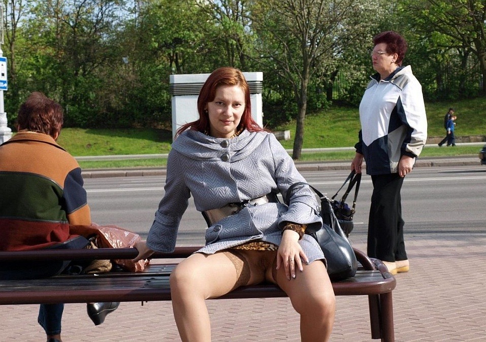 girlsgoingcommando3:  On the bench 