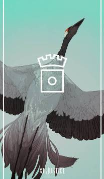 Justice card in Birds Tarot by Fiona Marchbank