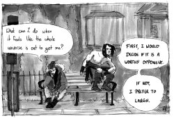 portablecity:lomyintheabyss:wealdcomics:By Crom! is Rachel Kahn’s joke-a-panel autobiographical comic featuring life advice and spiritual guidance from Conan the Barbarian. It ran from January 2012 until May 2014, and is collected in two books, The