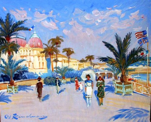 Nice,  Promenade des Anglais    -    Martin LindenauGerman, b.1948-Oil on c
