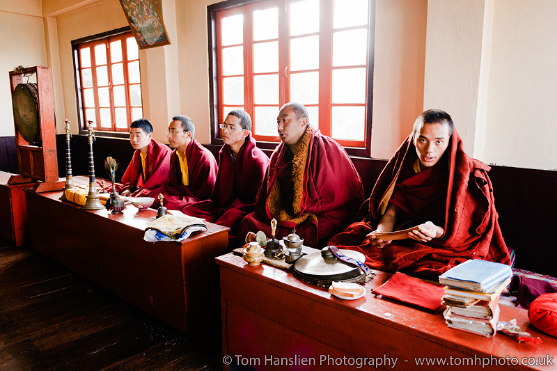 Monks at the Yiga Choling Gompa in Ghum, Darjeeling, West Bengal, India.