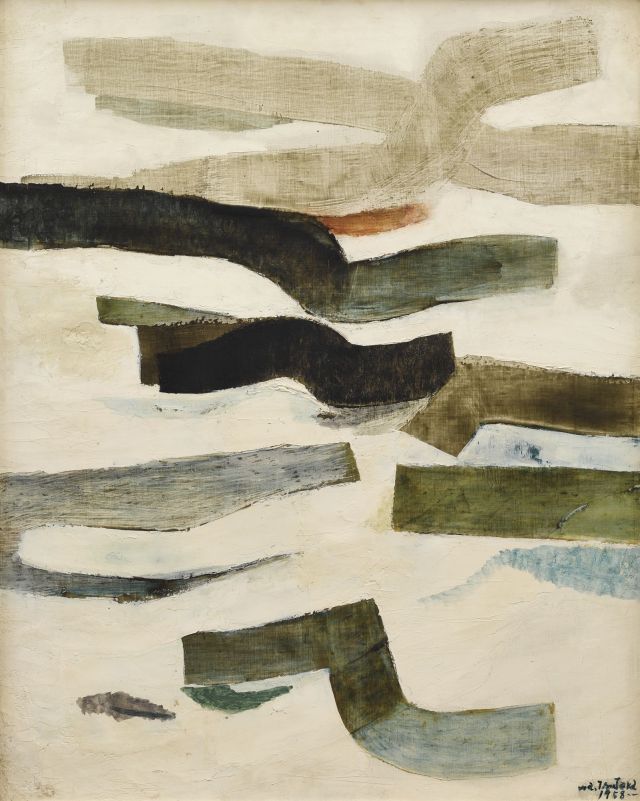 Tsutaka Waichi, FICKLE GOD, 1958 oil on canvas 99.5 by 80 cm; 39⅛ by 31½ in.