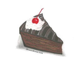 carolsatelier:  Freshly “baked” today: “Triple chocolate cheesecake”.  In pencils, watercolours and gouache. Yum!! 