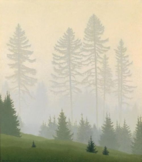 rickstevensart:Felix Heuberger | Lärchen im Nebel [Larches in the Mist] | Oil on canvas | 84 x 74 cm
